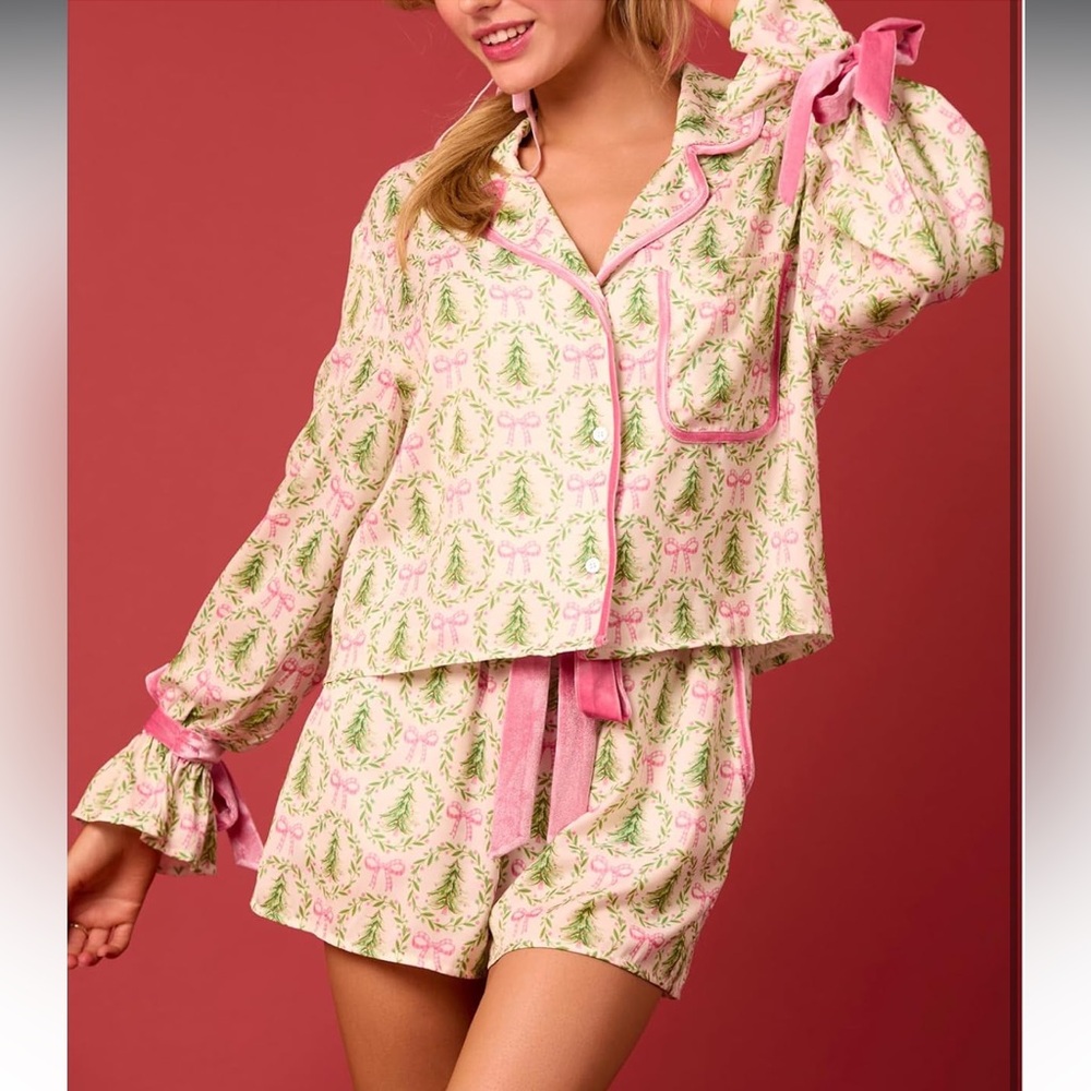 Velvet Trim Pajama Set